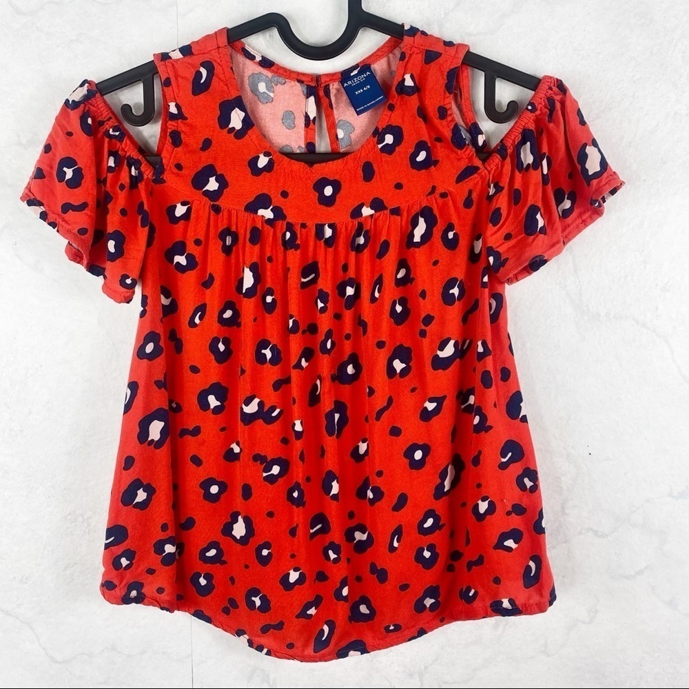 [Arizona] Leopard Print Cold Shoulder Top
